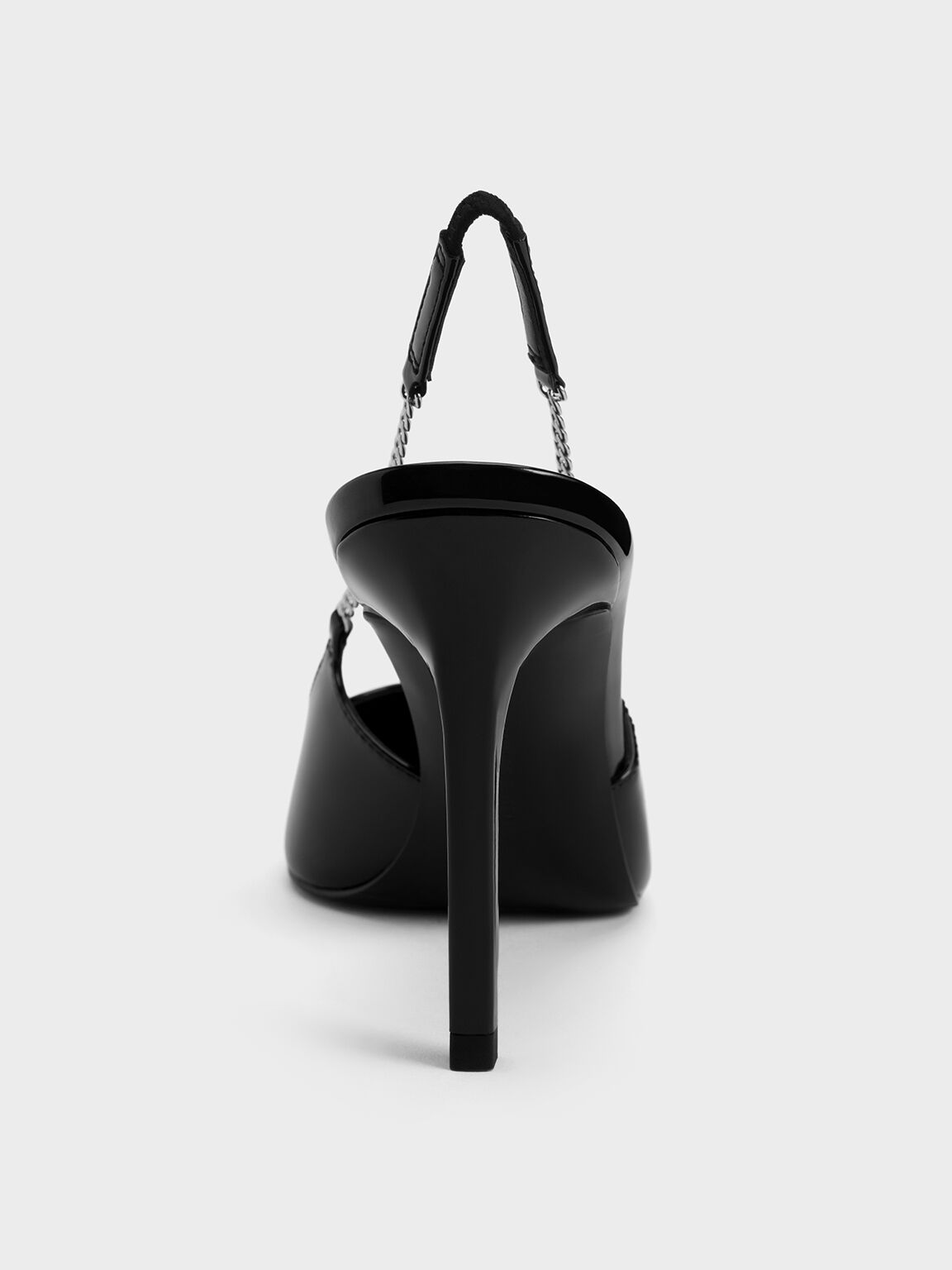 Patent Chain-Link Pointed-Toe Slingback Pumps - Black Patent