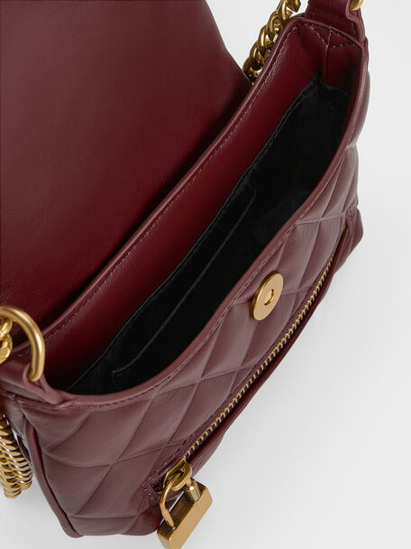Mini Swing Quilted Chain-Handle Bag, Burgundy, hi-res