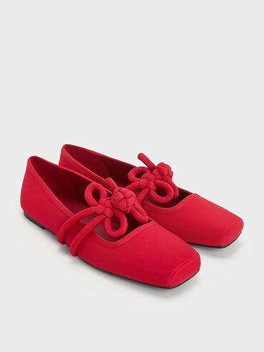 Clover-Knot Mary Jane Flats, Red, hi-res
