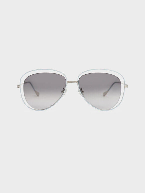 Cut-Out Aviator Sunglasses, Silver, hi-res