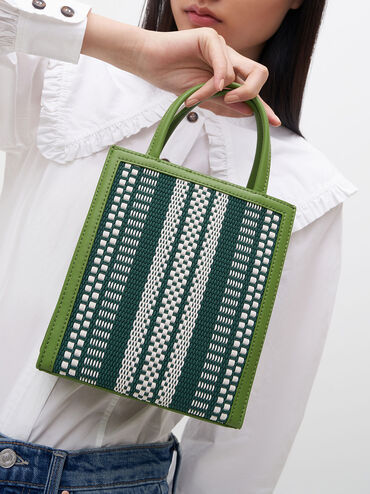 Woven Double Handle Tote Bag, Lime, hi-res