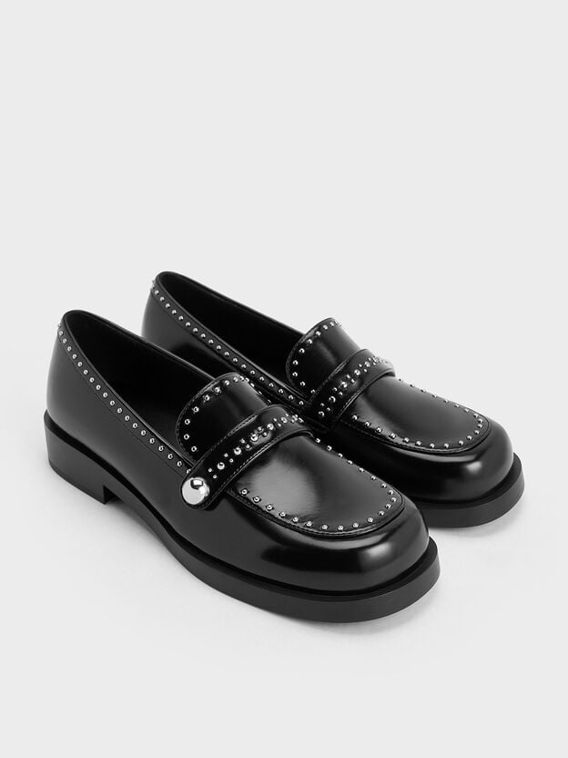 Mocassins com tachas, Preto Polido, hi-res