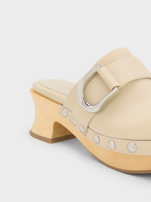 Gabine Studded Leather Clogs, Chalk, hi-res