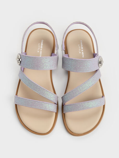 Girls' Yara Glittered Strappy Sandals, Purple, hi-res