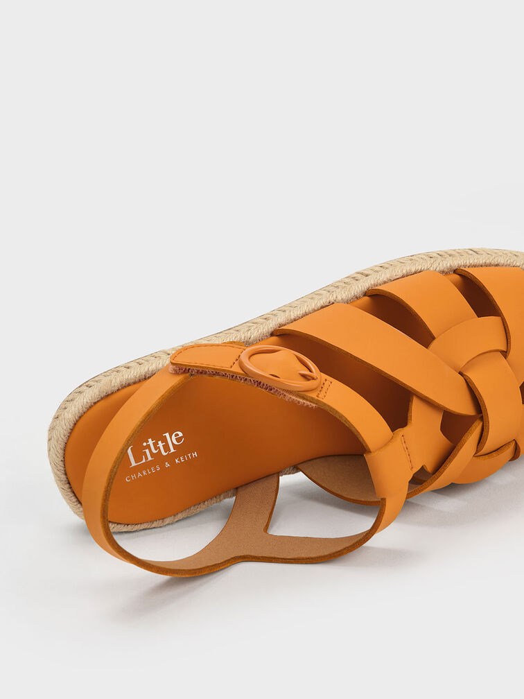 Girls' Interwoven Espadrille Sandals, Orange, hi-res