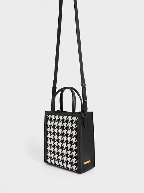 Houndstooth Double Handle Tote Bag, Black, hi-res