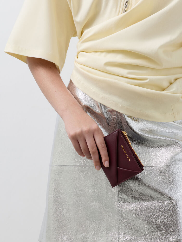 미도리 지오메트릭 탑 지퍼 월렛, 와인베리 레드, hi-res