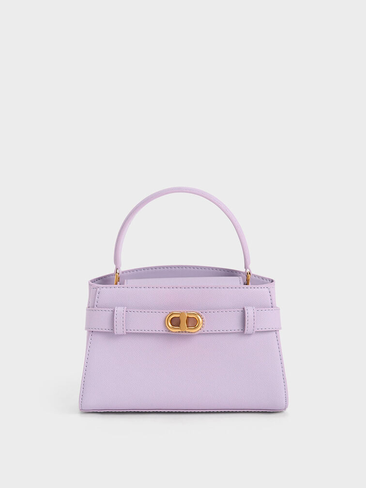 Charles & Keith - Women's Aubrielle metallic-buckle Top Handle Bag, Lilac, S