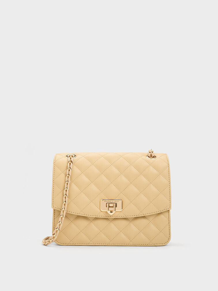 Beige Cressida Quilted Chain Strap Bag - CHARLES & KEITH US