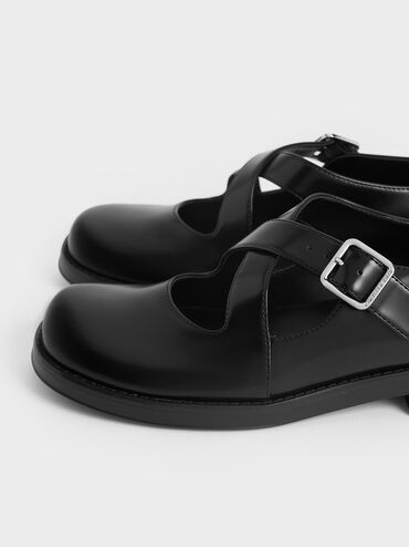 Crossover-Strap Buckled Mary Janes, Black Box, hi-res