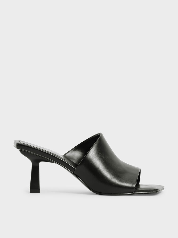 Asymmetric Square Toe Mules, Black, hi-res