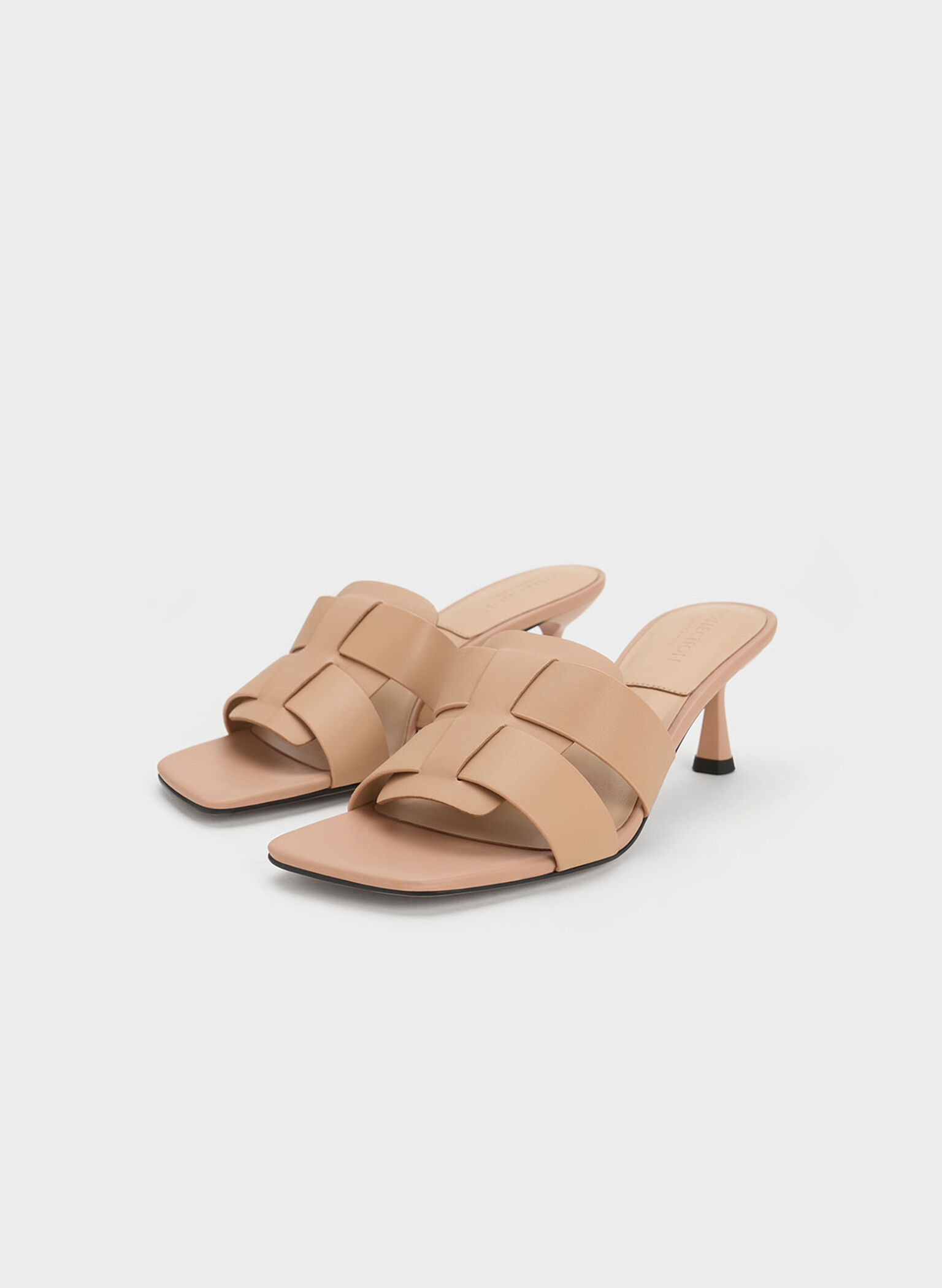 Nude Trichelle Interwoven Leather Spool Heel Mules - CHARLES & KEITH US