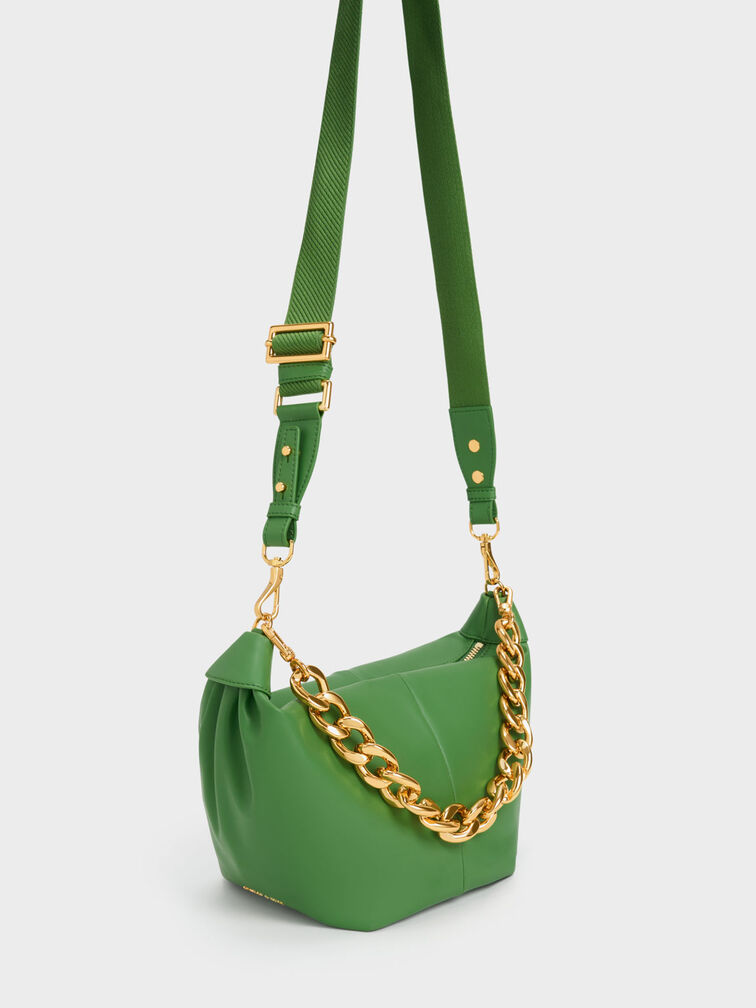 Bolso hobo con asa de cadena Daki, Verde, hi-res