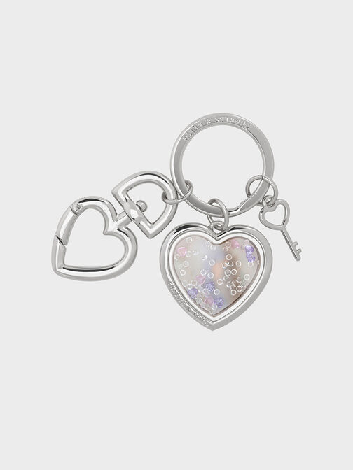 Heart Lock Crystal Keychain, Silver, hi-res