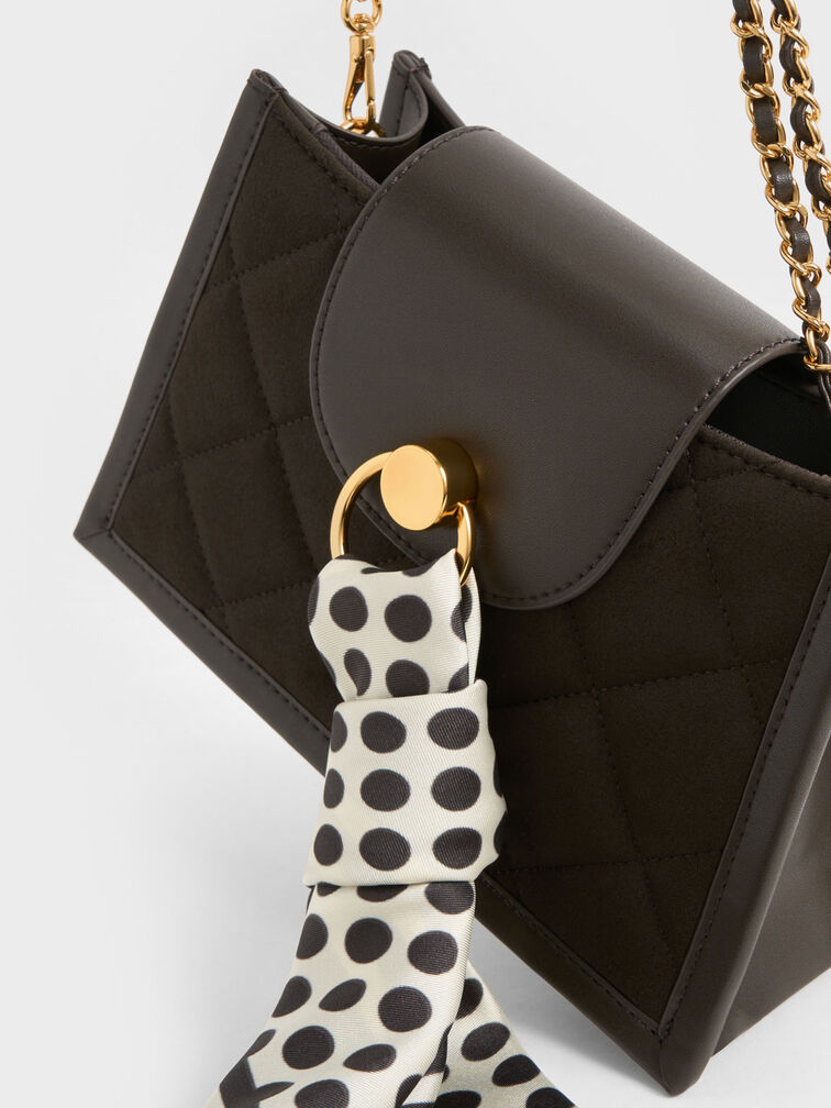 Bolso mini Roza con asa de cuentas y pañuelo, Gris pardo, hi-res