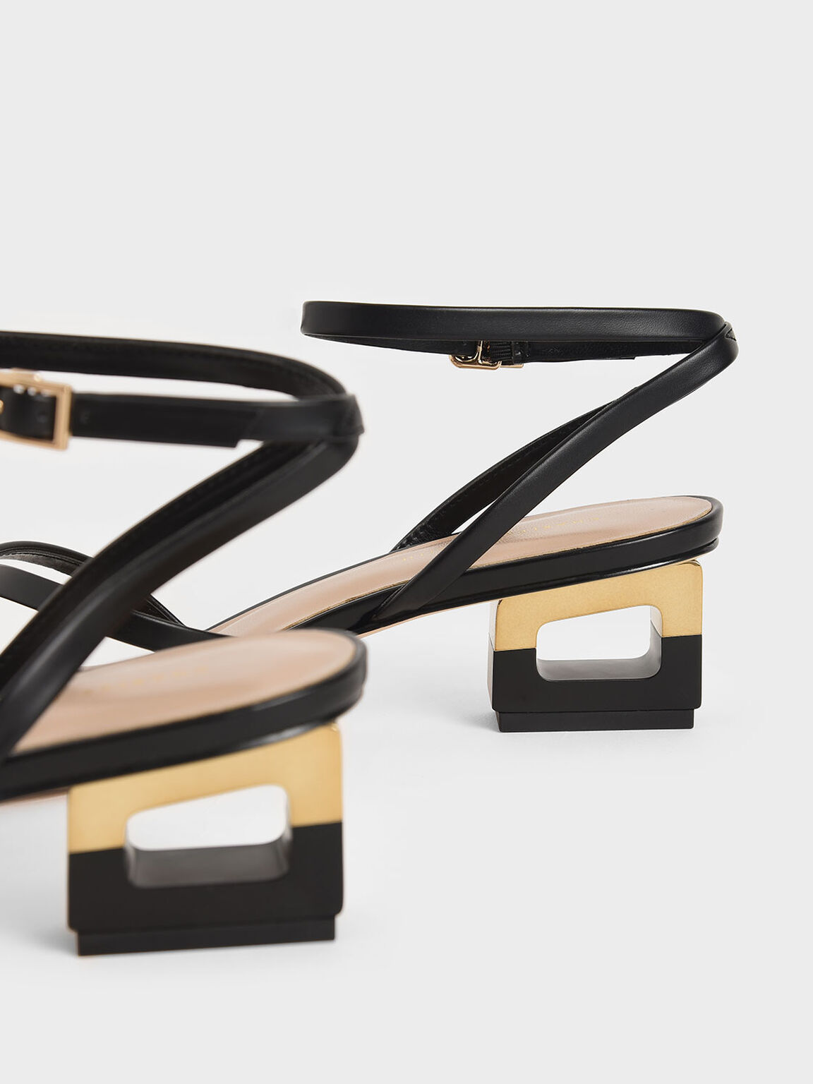 Sculptural Chrome Heel Sandals, Black, hi-res