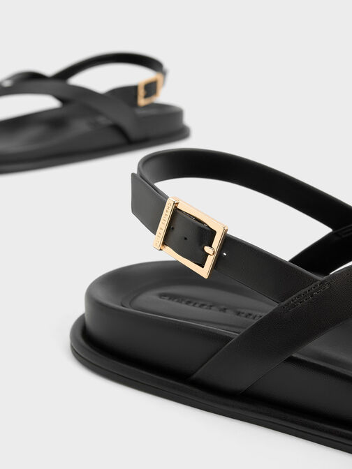 V-Strap Thong Sandals, Black, hi-res