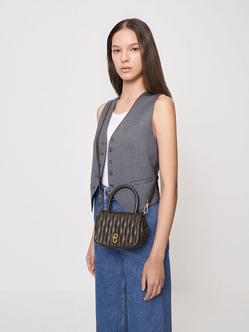 Iva Boxy Top Handle Bag, Dark Moss, hi-res