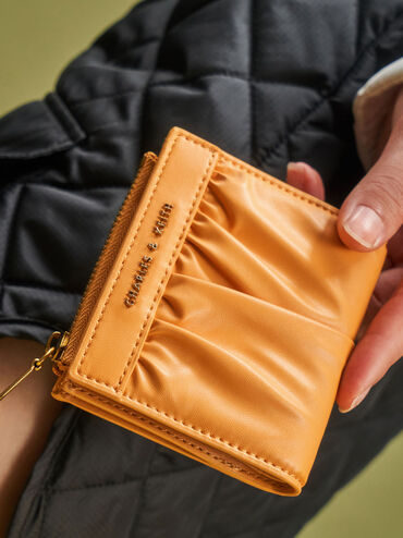 Thea Ruched Short Wallet, Mustard, hi-res