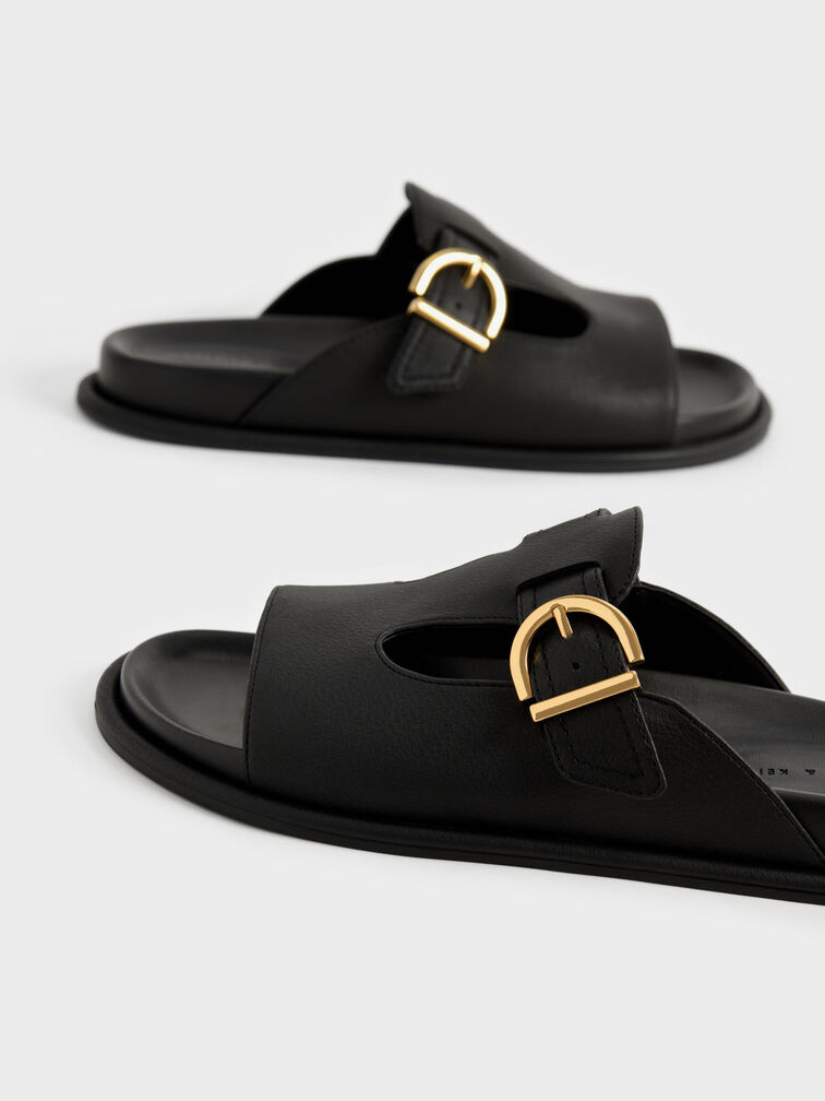 Cut-Out Buckled Slides, Black, hi-res