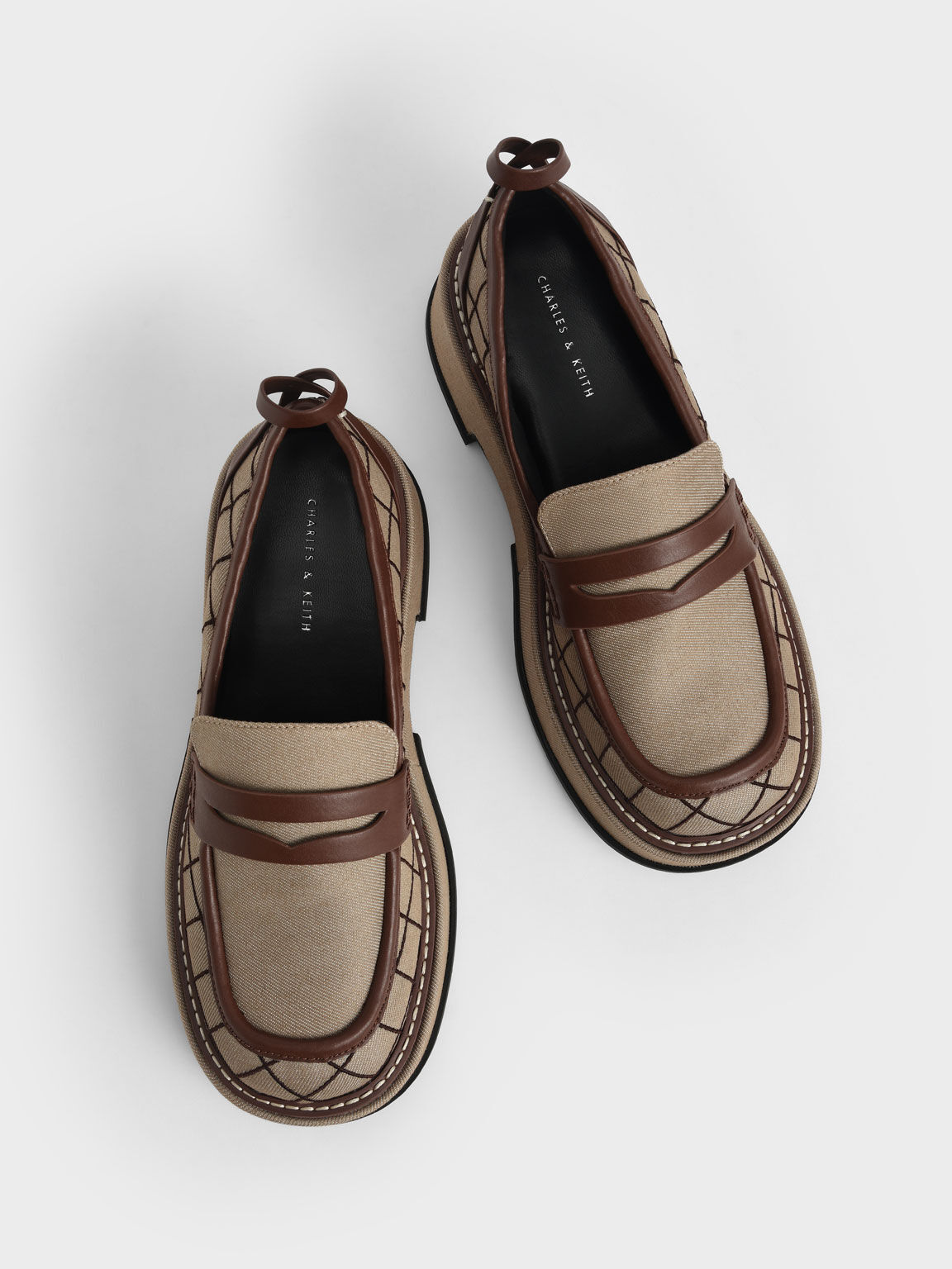 Frankie Grid-Print Platform Penny Loafers, Brown, hi-res