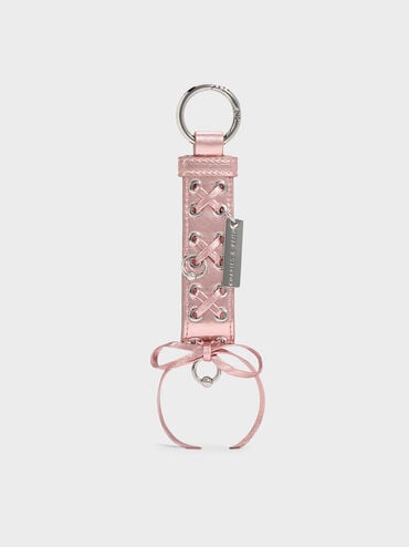 Grommet Lace-Up Bag Charm, Aura Pink, hi-res