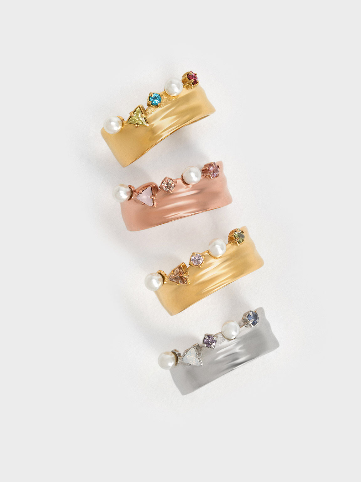Pearl & Crystal-Embellished Wide-Band Ring, Rose Gold, hi-res