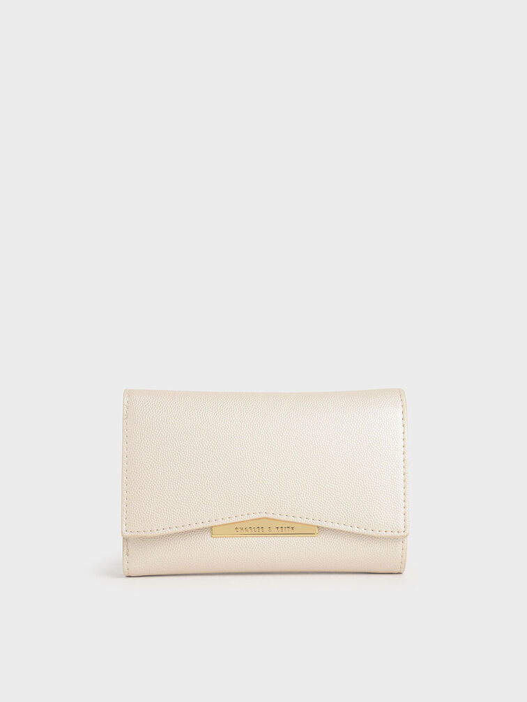 Metallic Accent Short Wallet, Pearl, hi-res