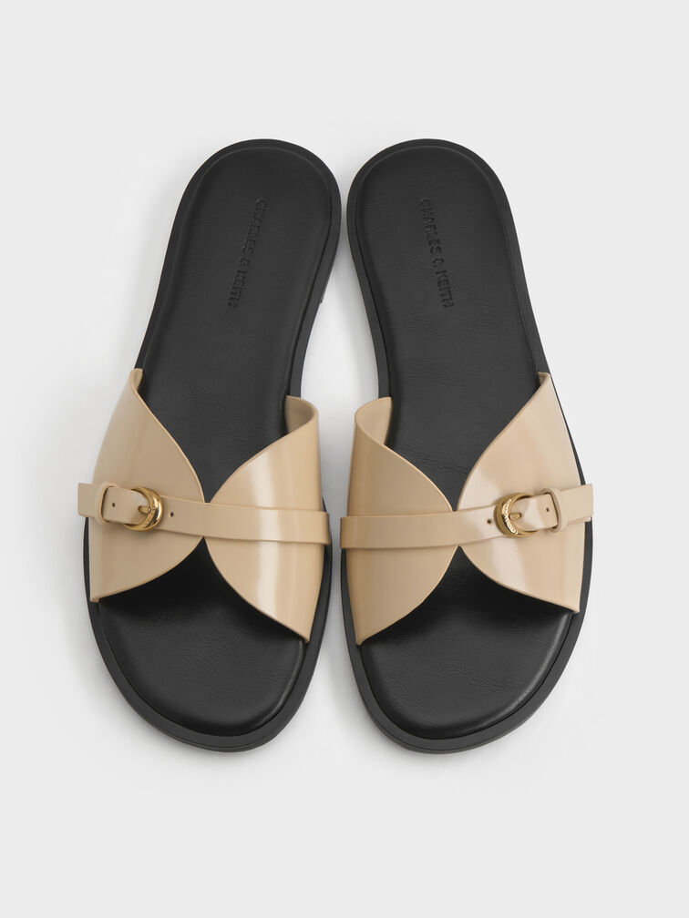 Buckled-Strap Slide Sandals, Beige, hi-res
