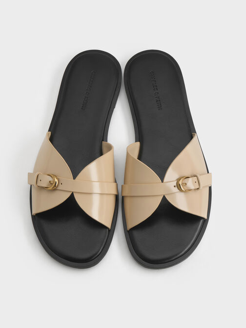 Buckled-Strap Slide Sandals, Beige, hi-res