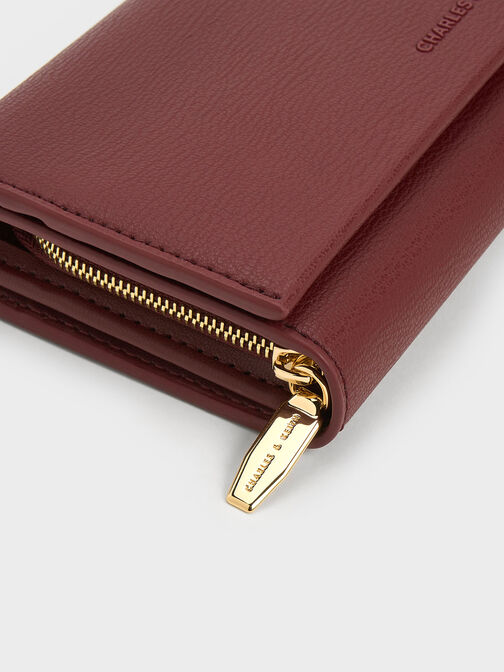 Front Flap Long Wallet, Burgundy, hi-res