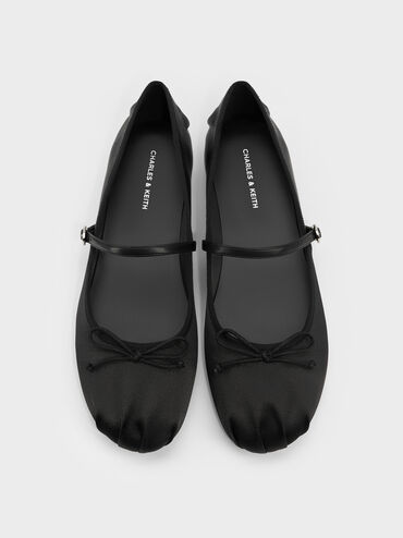 Emiko Satin Bow Mary Jane Flats, Black, hi-res