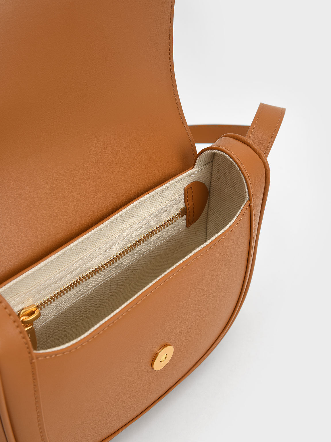 Aurea Metallic-Accent Saddle Crossbody Bag, Cognac, hi-res