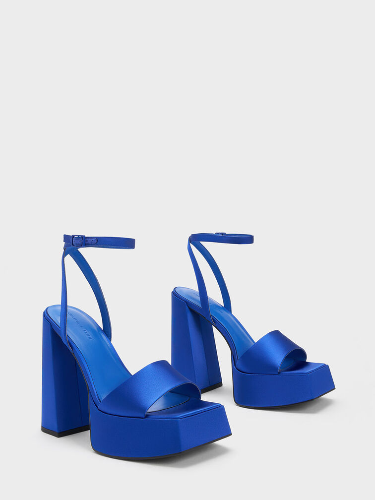 Recycled Polyester Ankle-Strap Platform Sandals, Blue, hi-res