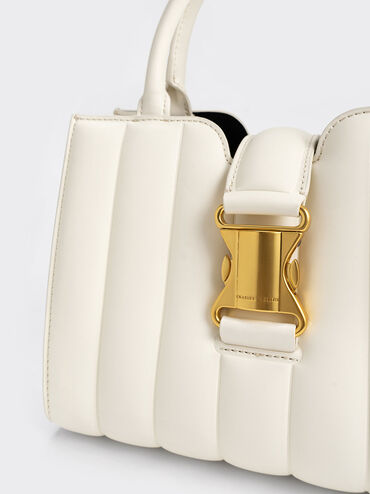 Ivy Panelled Metallic Buckle Tote, Cream, hi-res