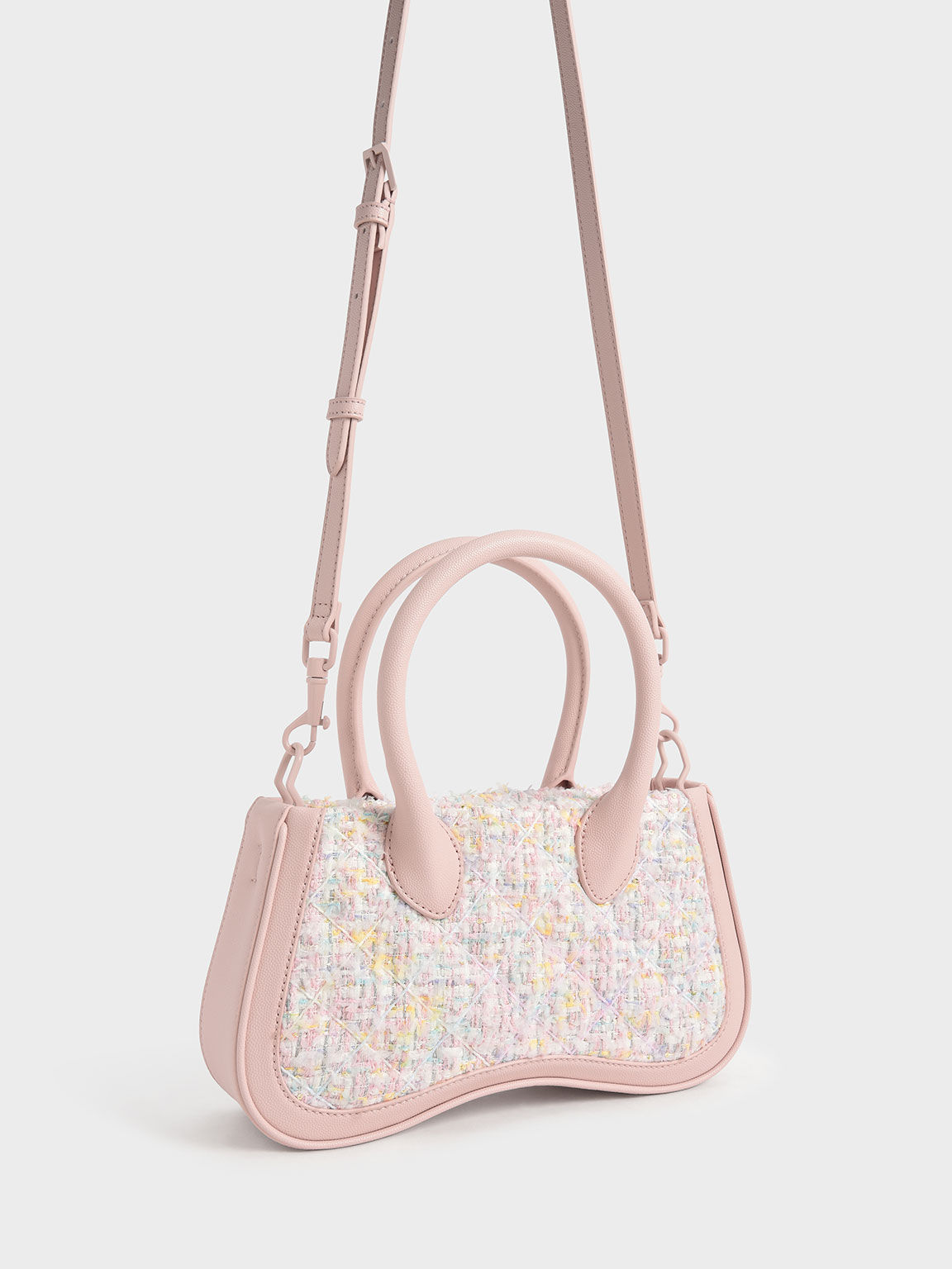 Micaela Tweed Quilted Sculptural Tote Bag, Light Pink, hi-res