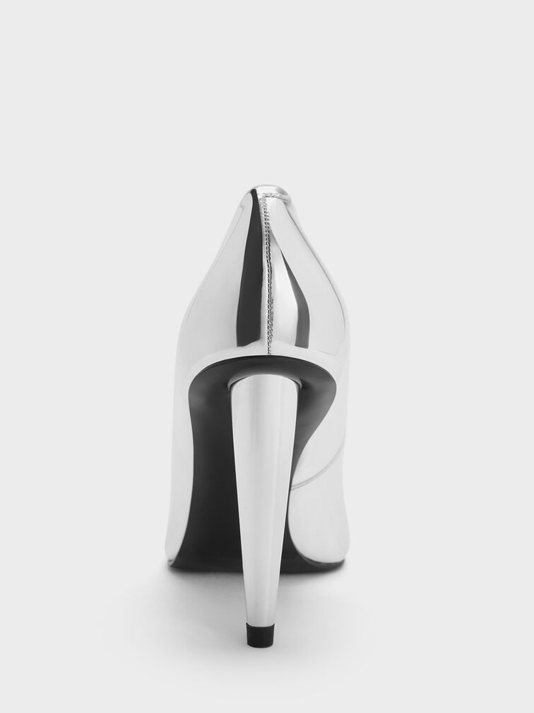 Tacones metálicos con tacón de cono, Plateado, hi-res