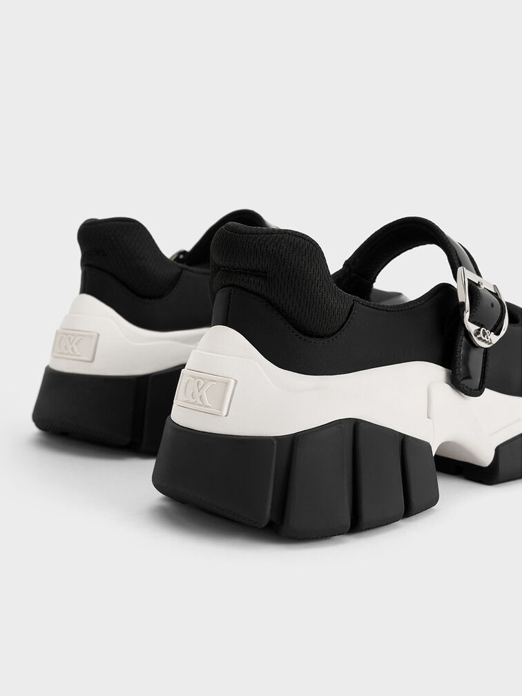 Yunna Leather & Recycled Fabric Mary Jane Sneakers, Black, hi-res