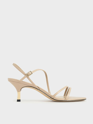 Strappy Metallic Heel Sandals, Nude, hi-res