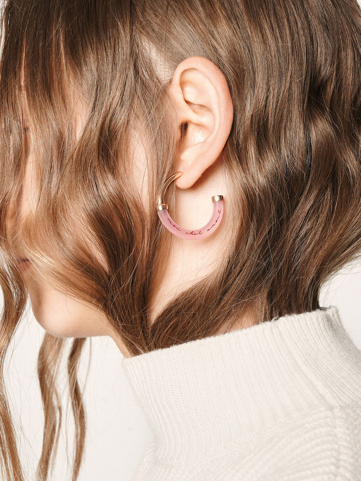 Rose Gold Mon Cher Amour Mon Bel Amour Printed Hoop Earrings Charles Keith Id