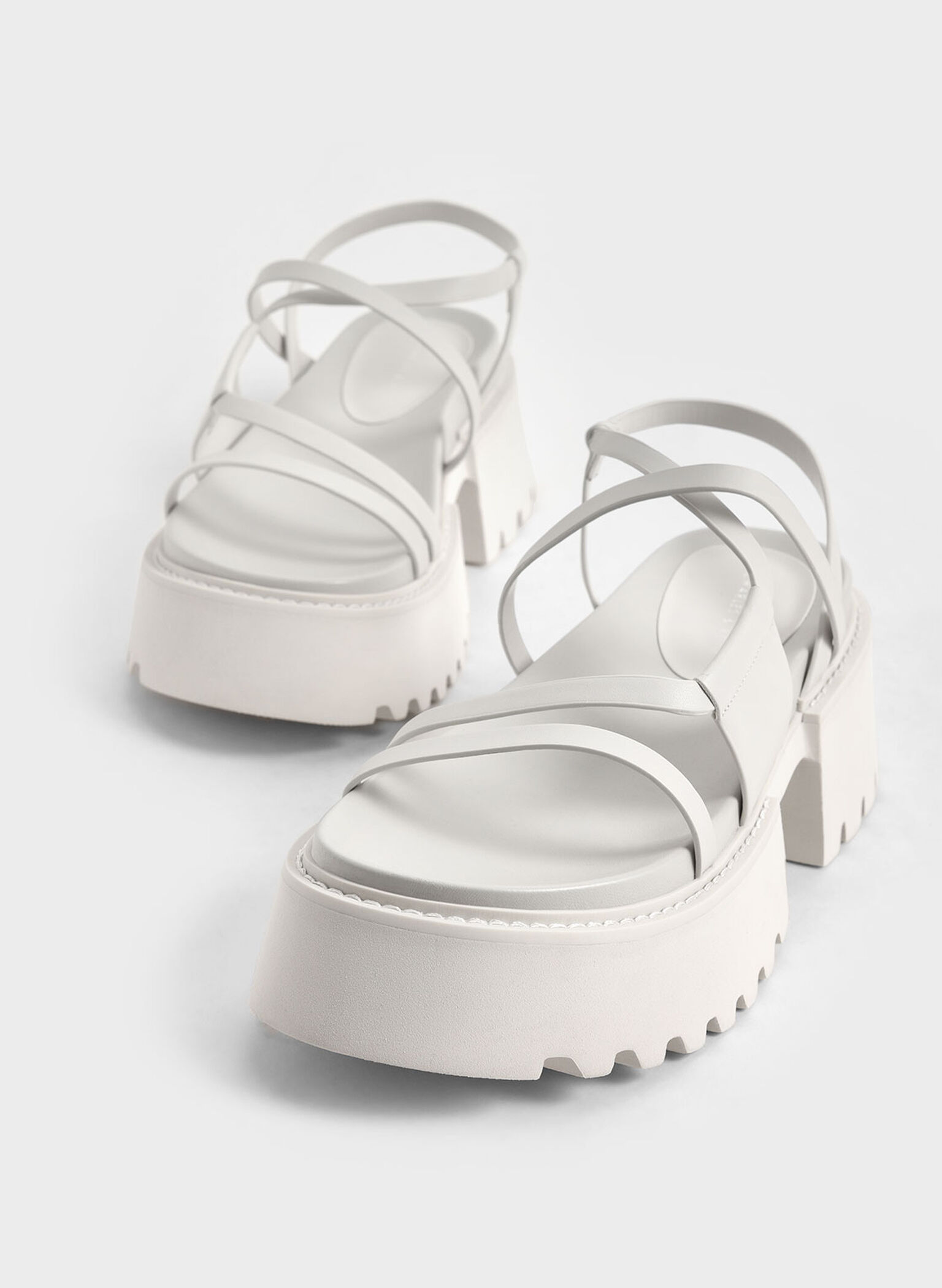 White Nadine Strappy Platform Sandals - CHARLES & KEITH US