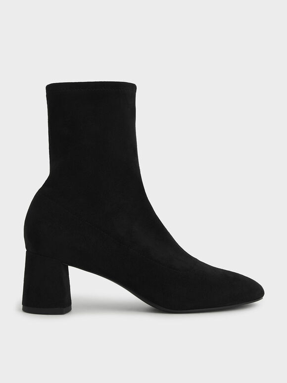 Textured Sculptural Heel Ankle Boots, Black, hi-res