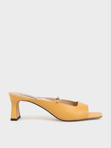 Leather Chain Link Mules, Yellow, hi-res