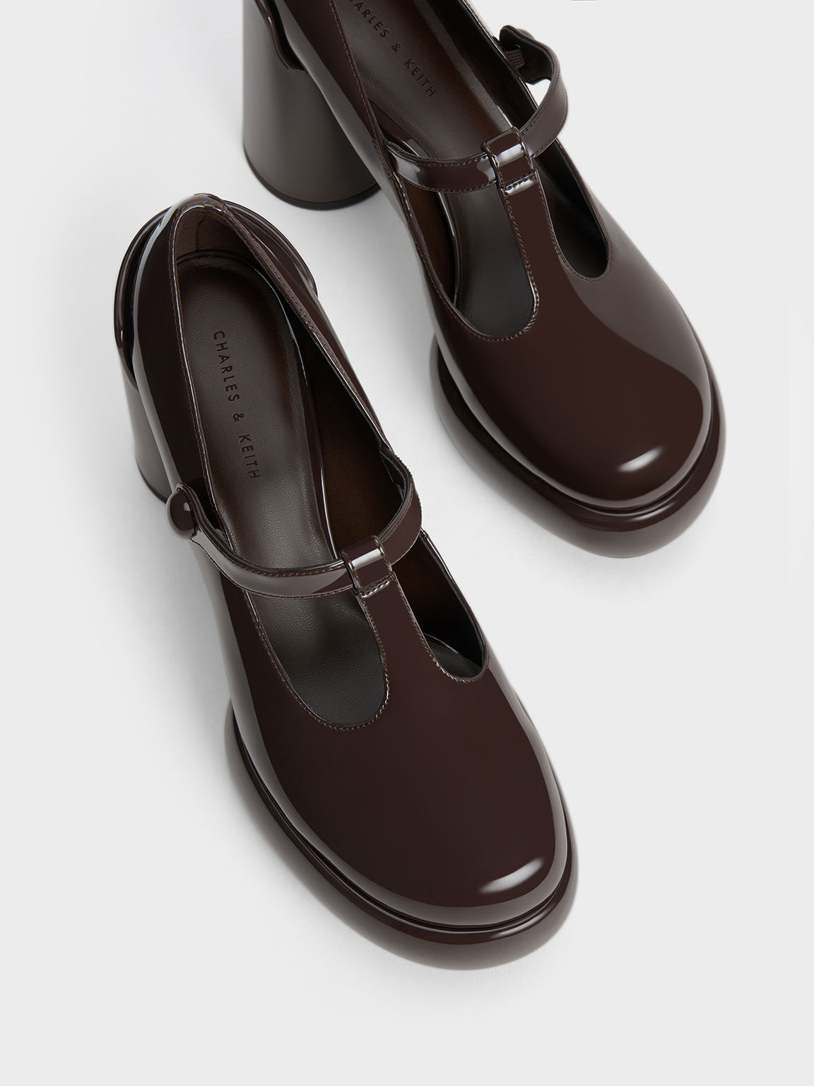 Dark Brown Darcy Patent T Bar Platform Mary Janes CHARLES KEITH CA