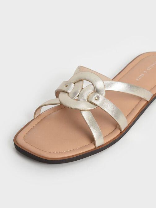 Ring Detail Metallic Strappy Flats, Gold, hi-res