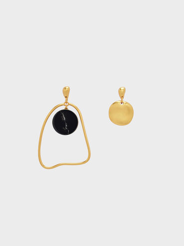 Semi-Precious Stone Mismatch Earrings, Black, hi-res