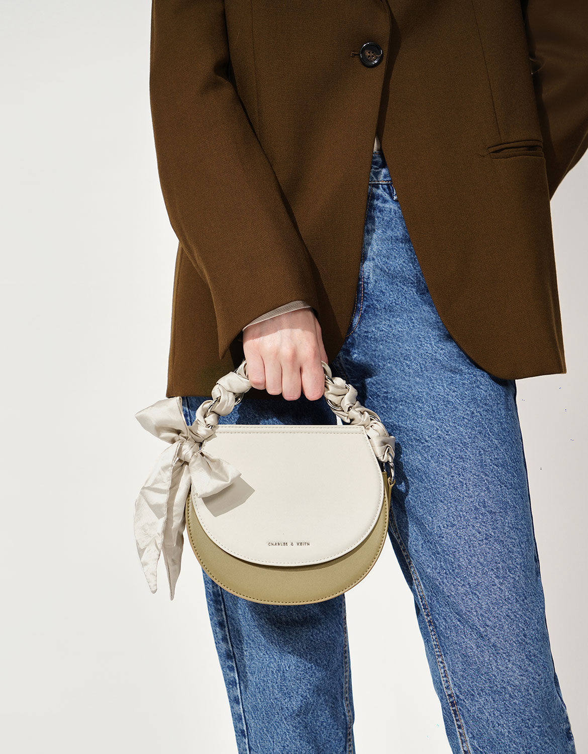 Satin scarf semi circle store bag
