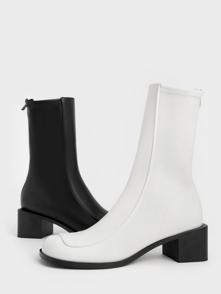 Block Heel Calf Boots, White, hi-res