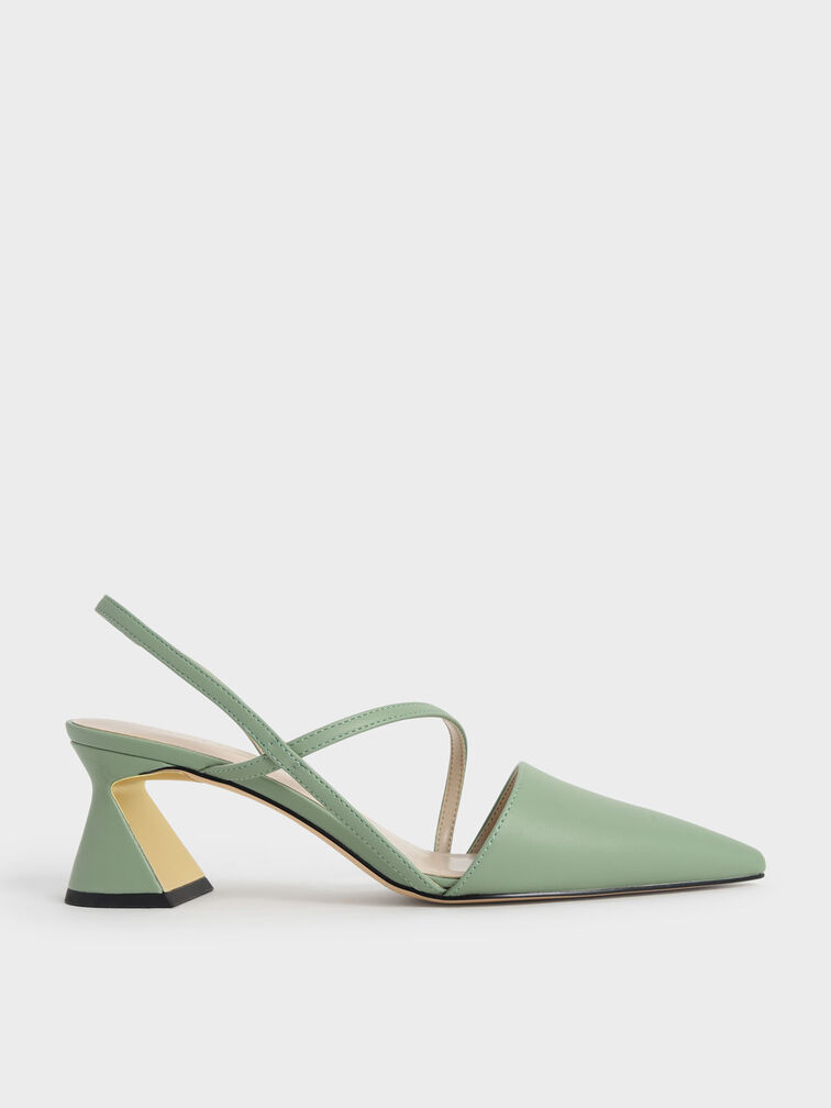 Asymmetric Strap Geometric Heel Pumps, Green, hi-res