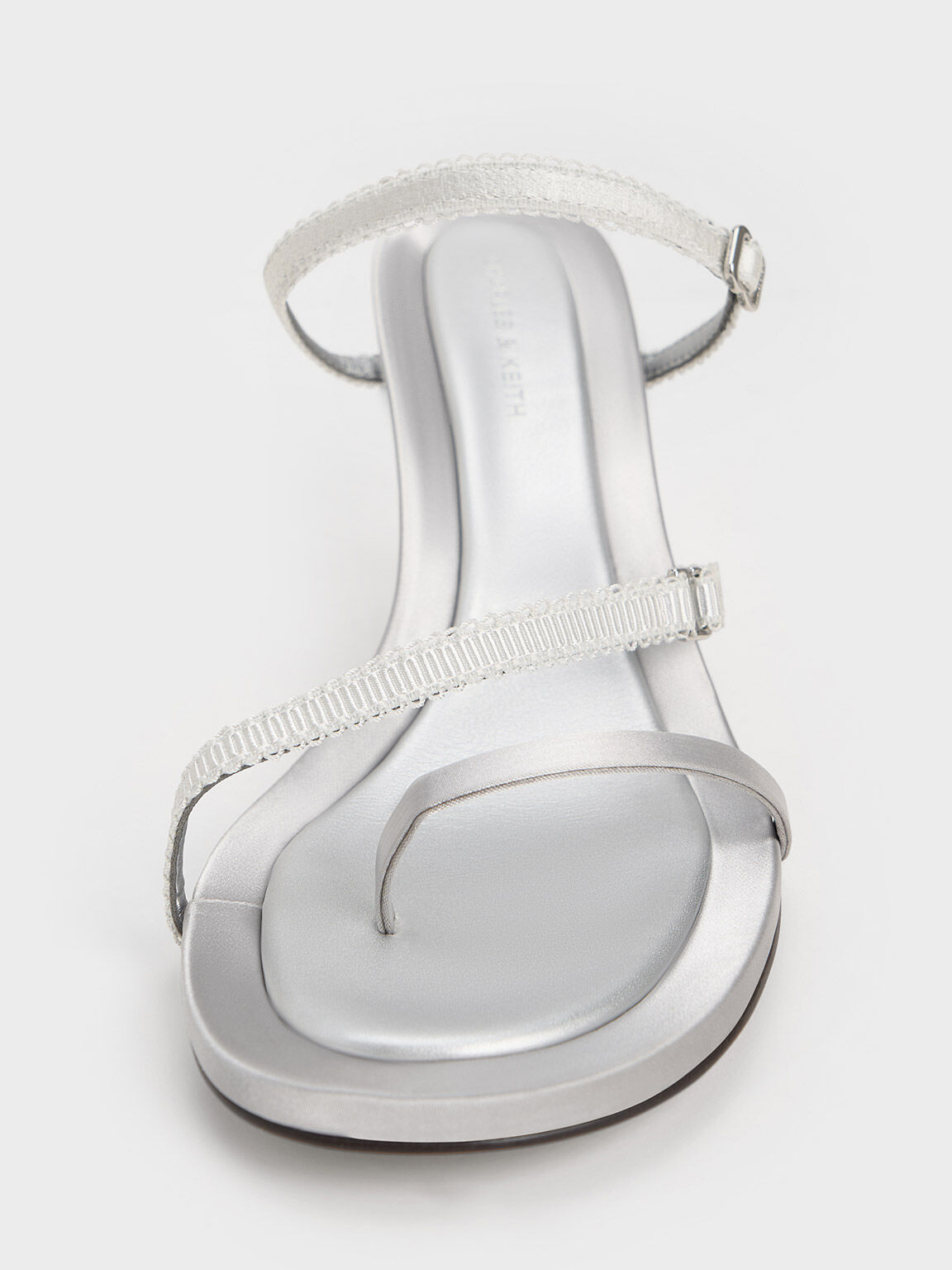 Satin Lace Strap Thong Sandals Silver
